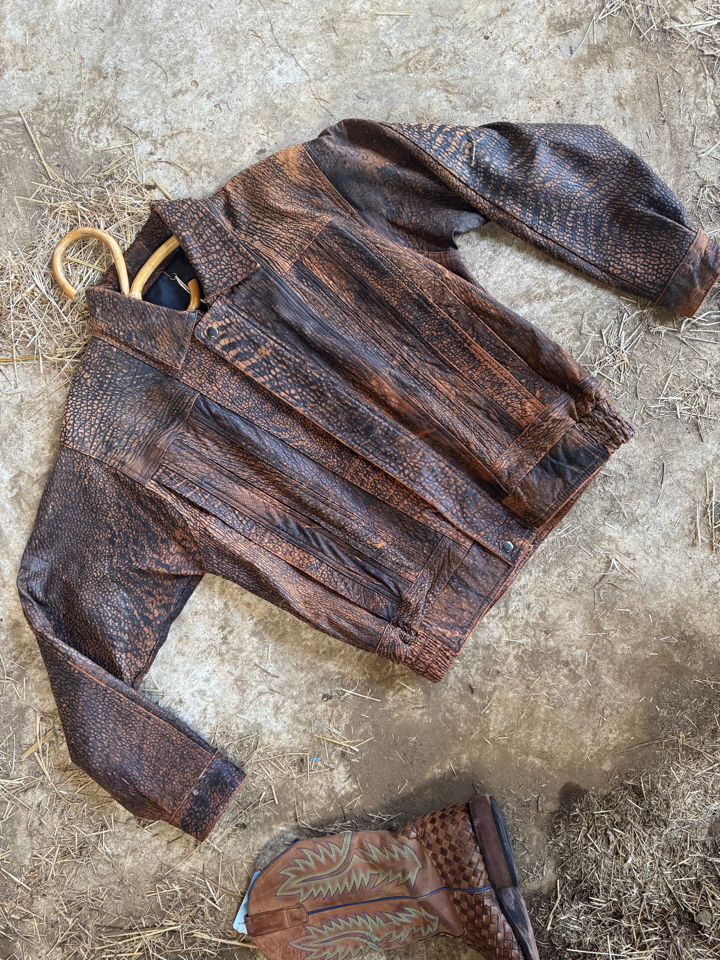 Distressed leather brown jacket