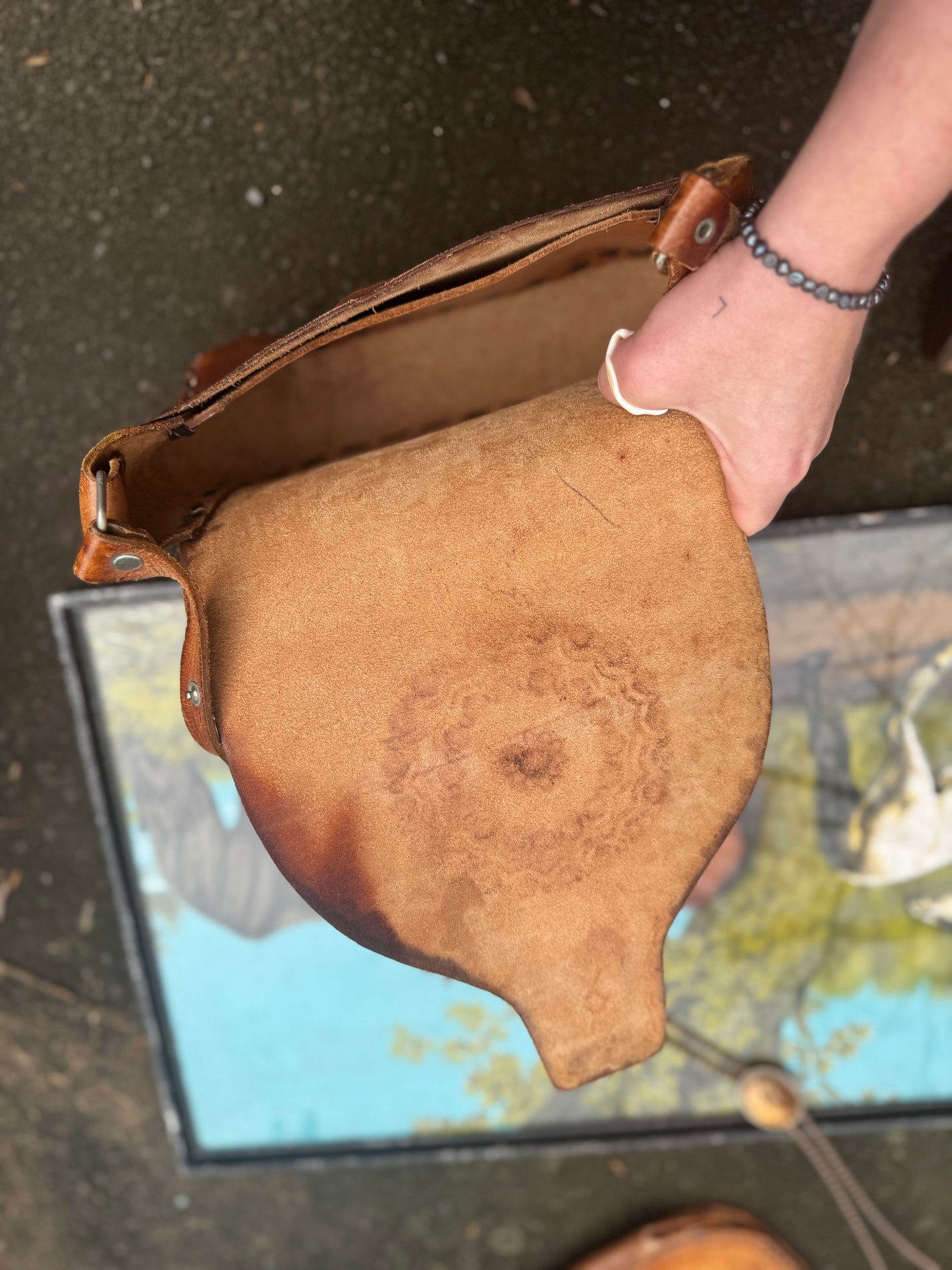 1970s tooled leather handbag
