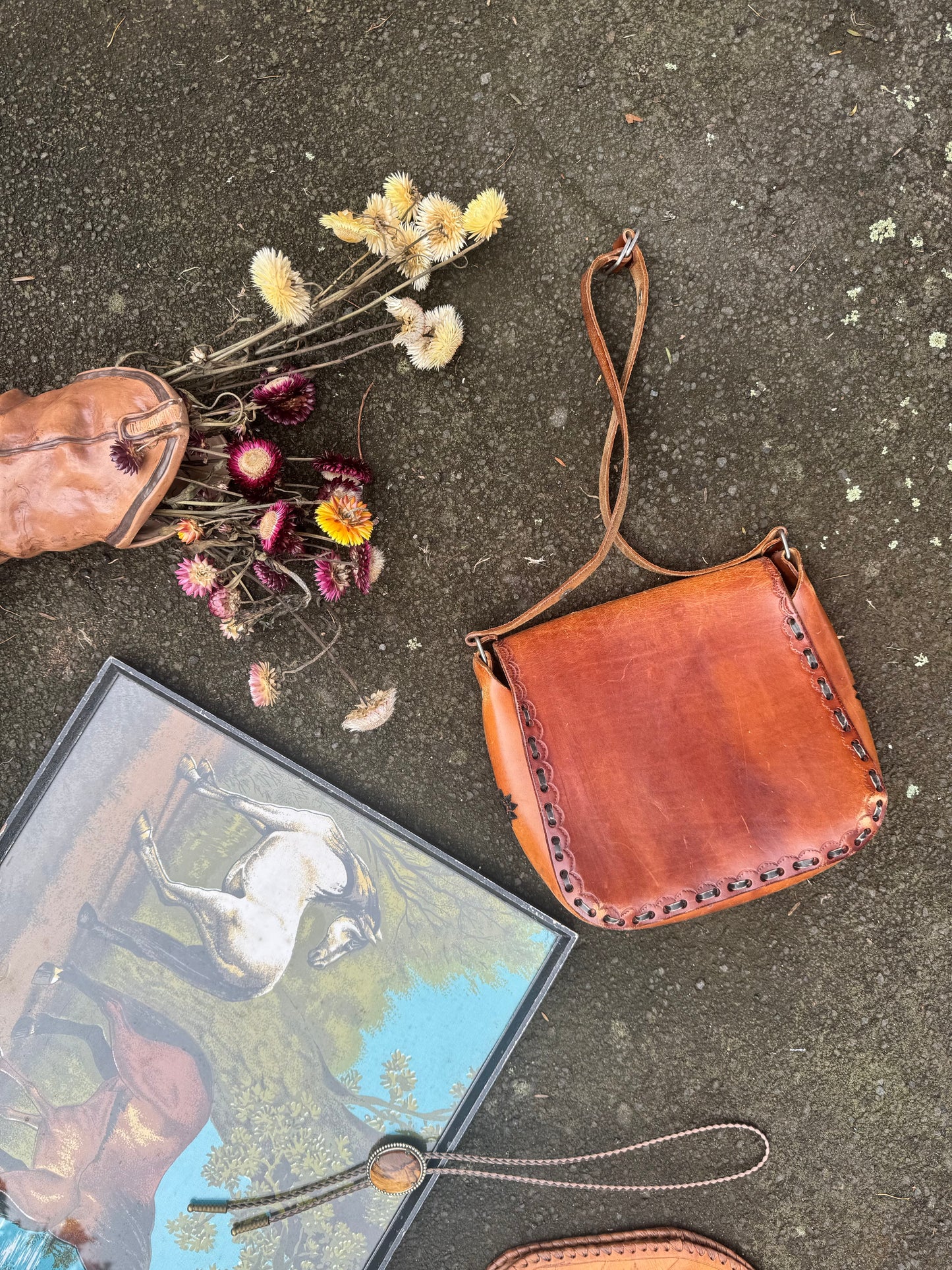1970s tooled leather handbag