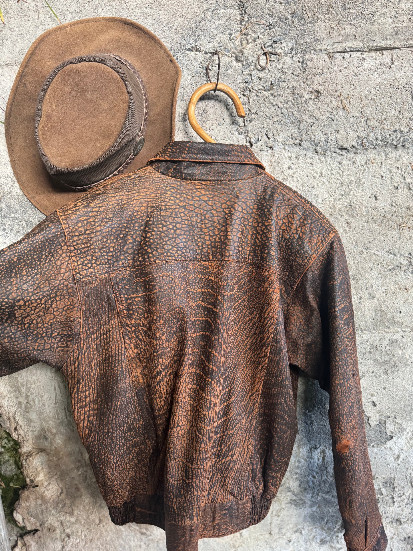 Distressed leather brown jacket