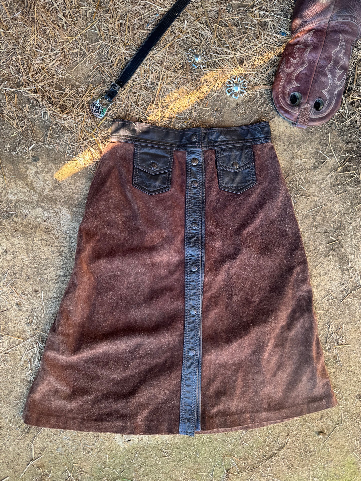 (RARE) Suede & leather 1970s skirt