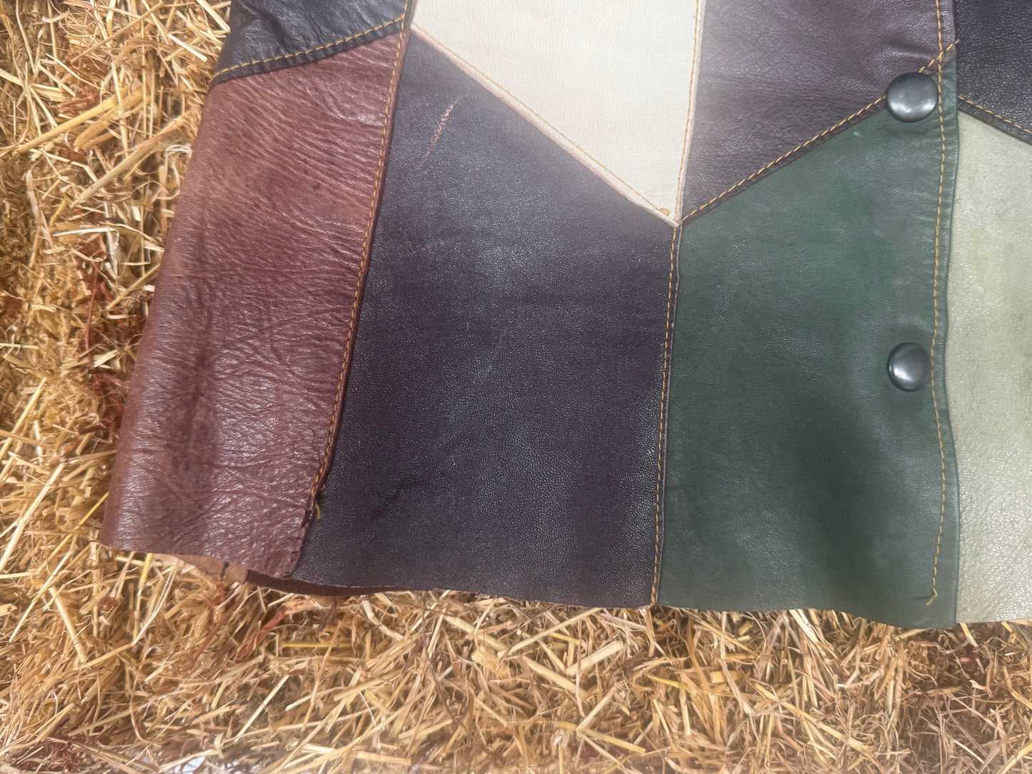 70s patch work leather skirt