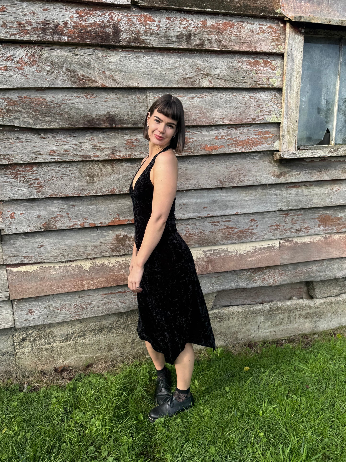 90s Velvet halter dress