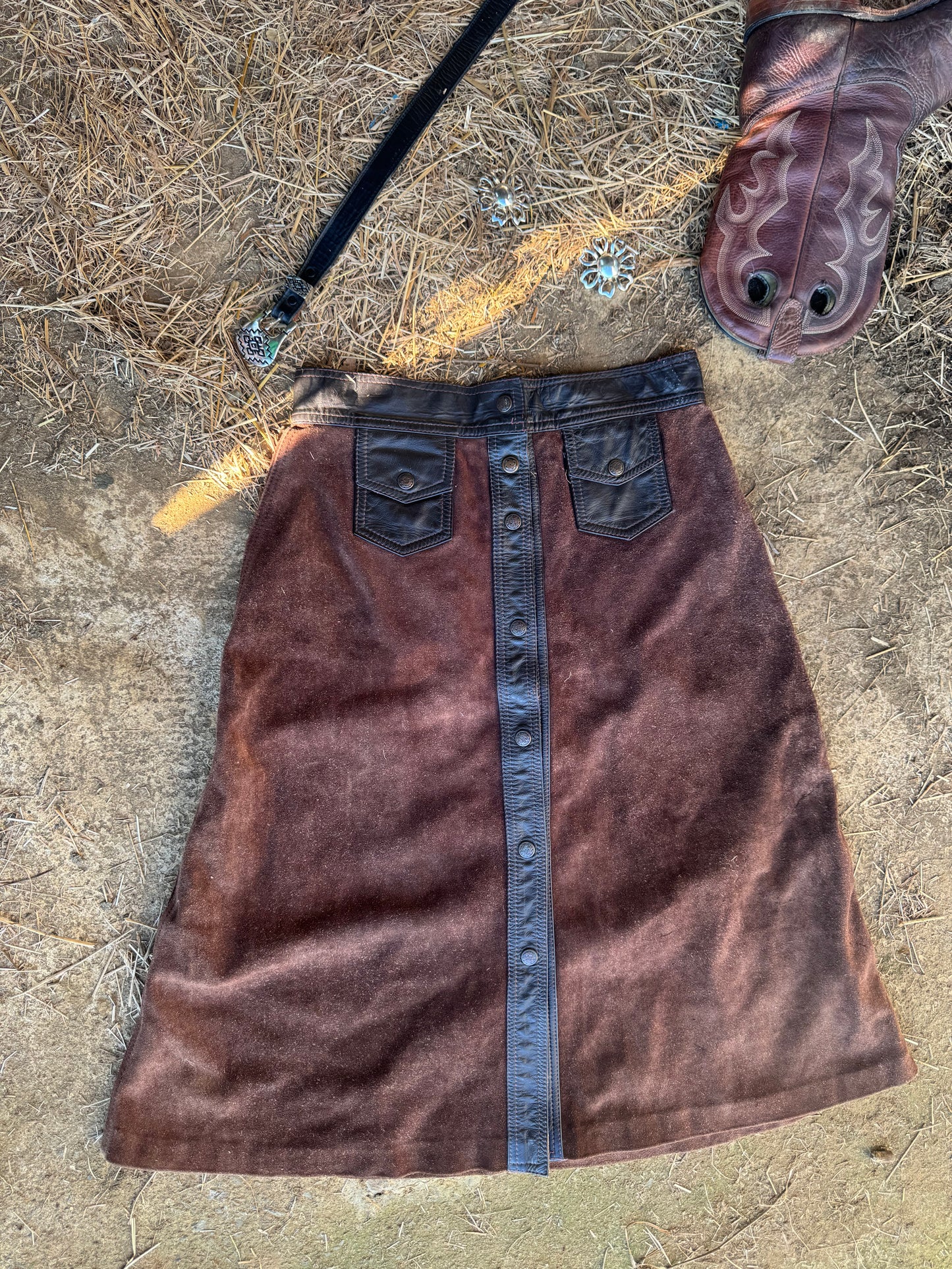 (RARE) Suede & leather 1970s skirt