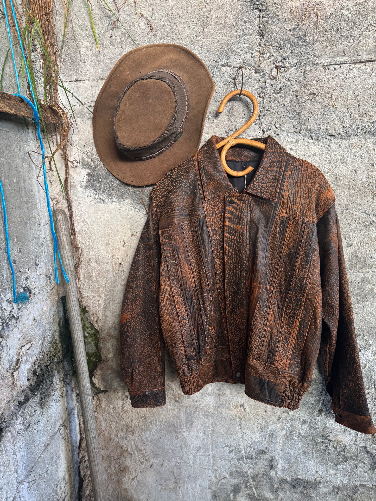Distressed leather brown jacket