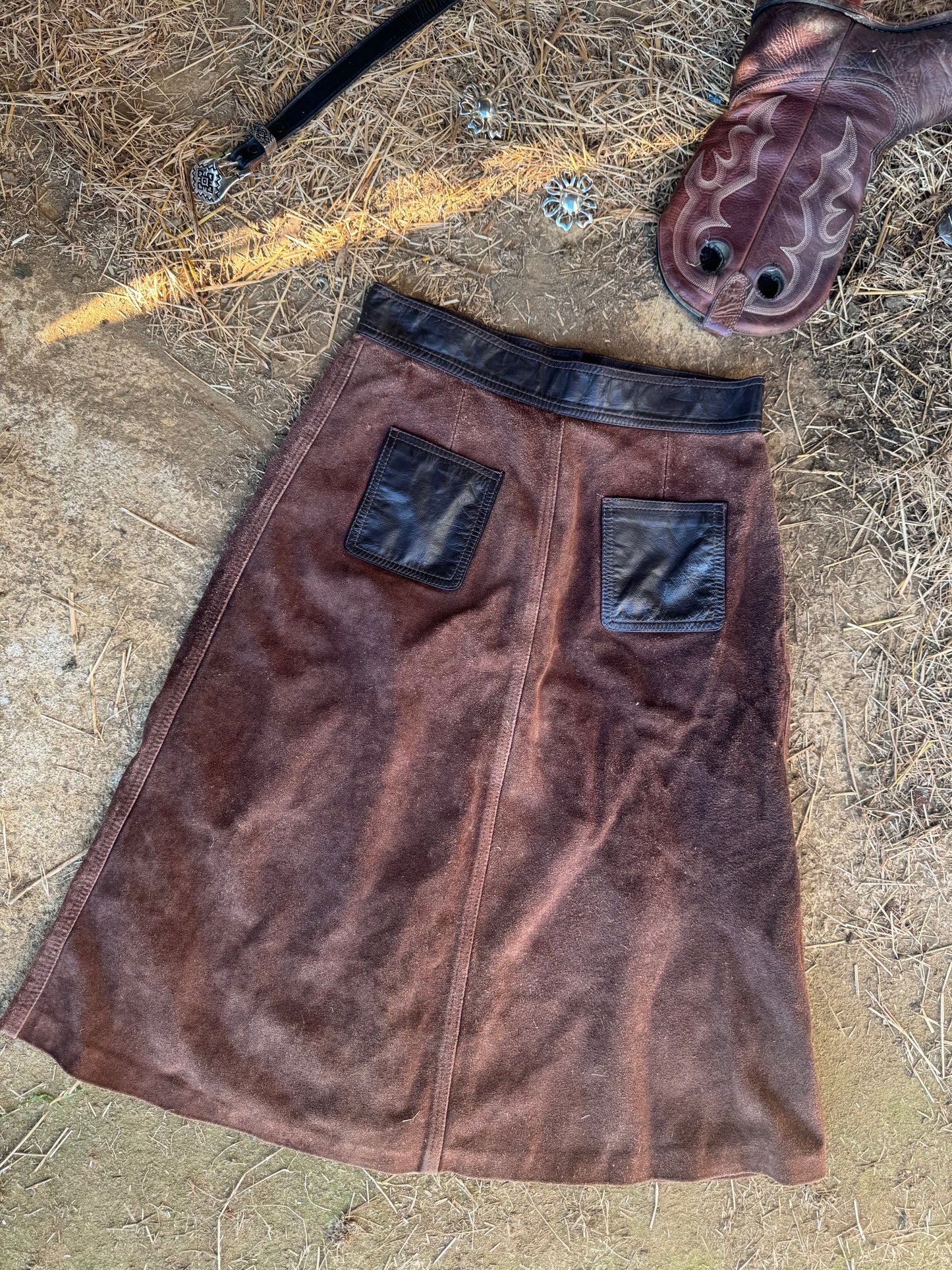 (RARE) Suede & leather 1970s skirt
