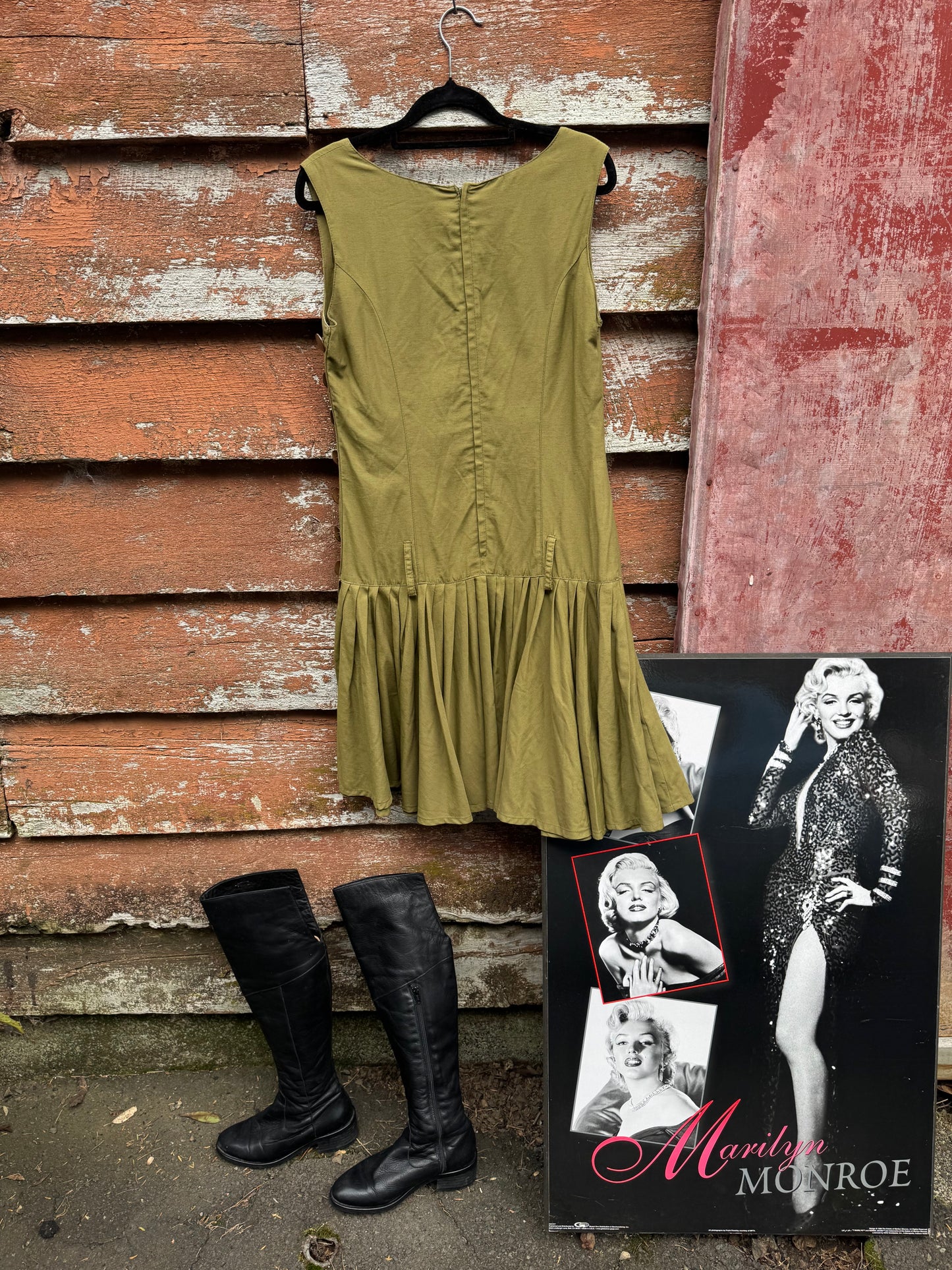 1980s Utility style dress with drop waist.