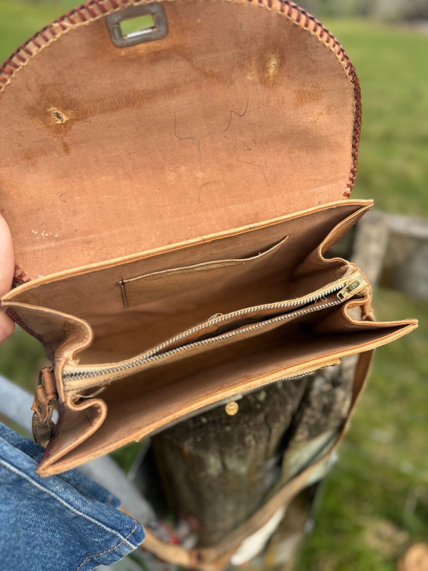 1970s tooled leather handbag