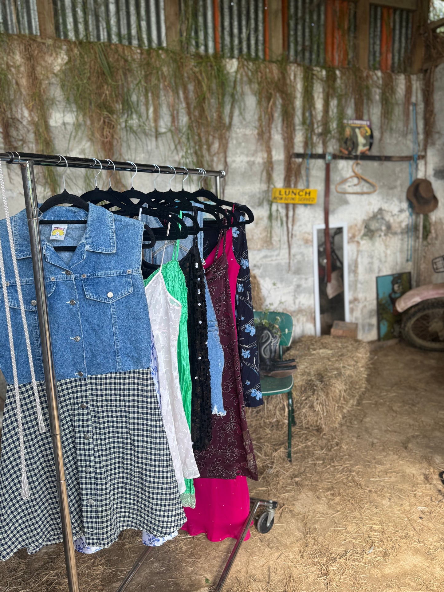 Denim check vintage dress