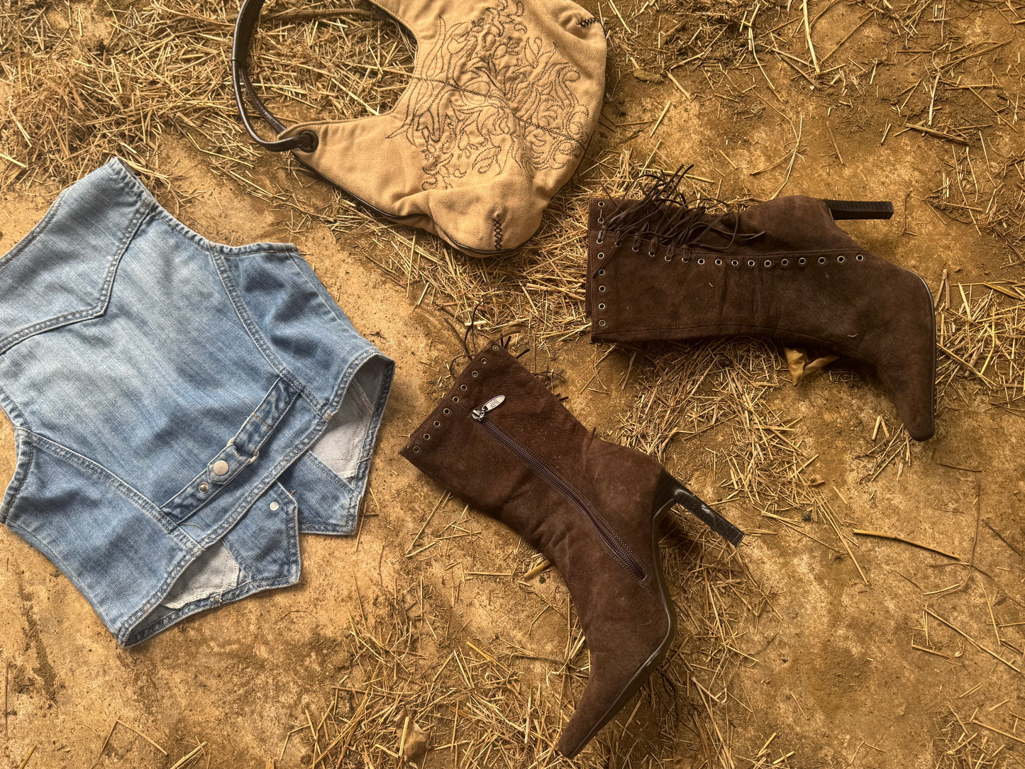 Y2K pulp suede fringe boots