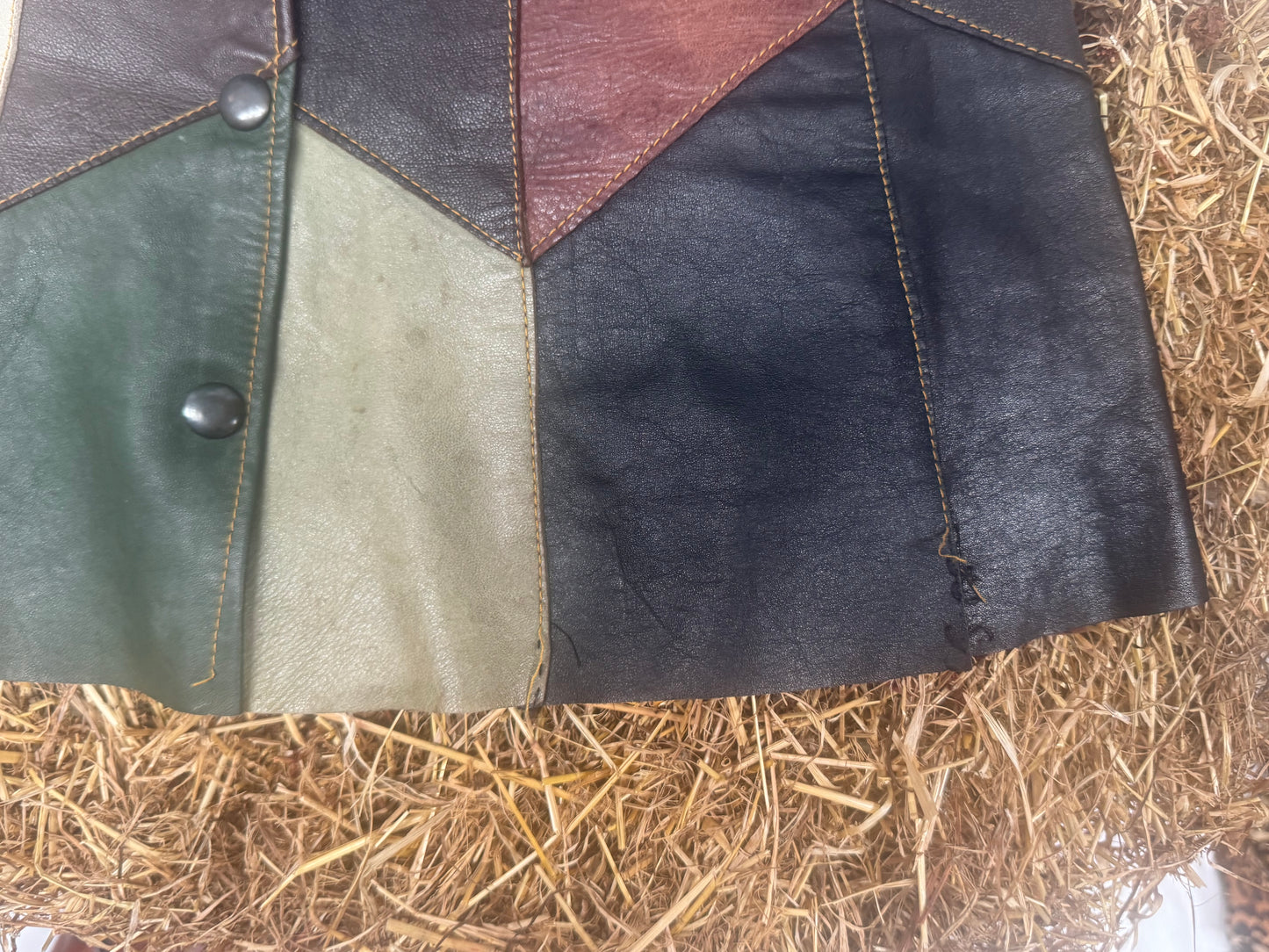 70s patch work leather skirt