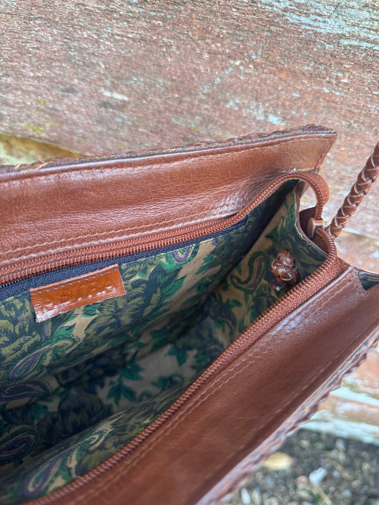 Woven leather hand bag