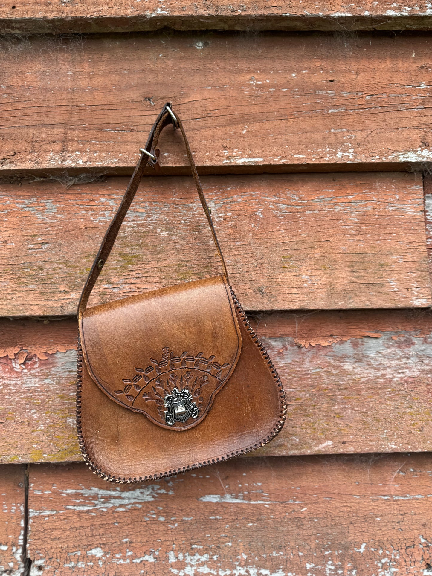 Tooled leather vintage bag