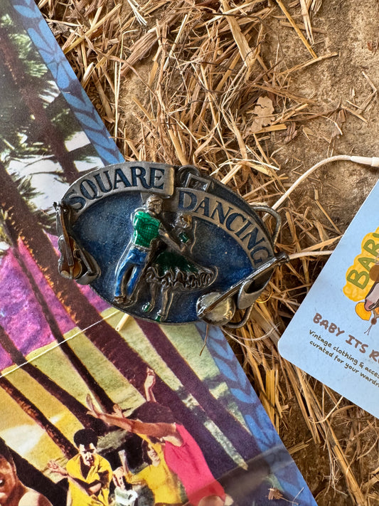 Square dancing vintage belt buckle