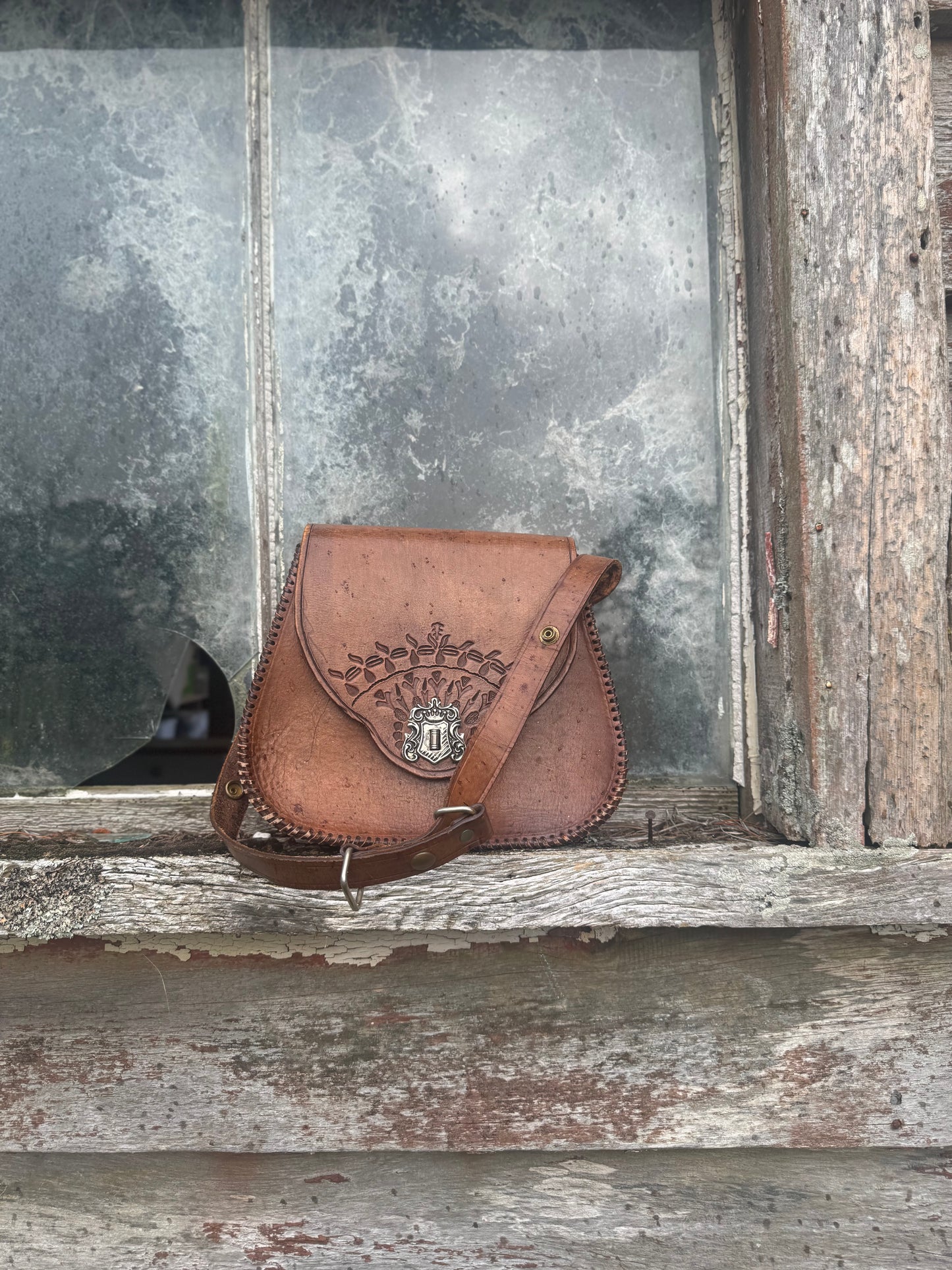 Tooled leather vintage bag