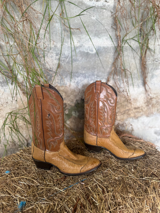 Vintage Justin leather cowboy boots (ostrich leather detail)