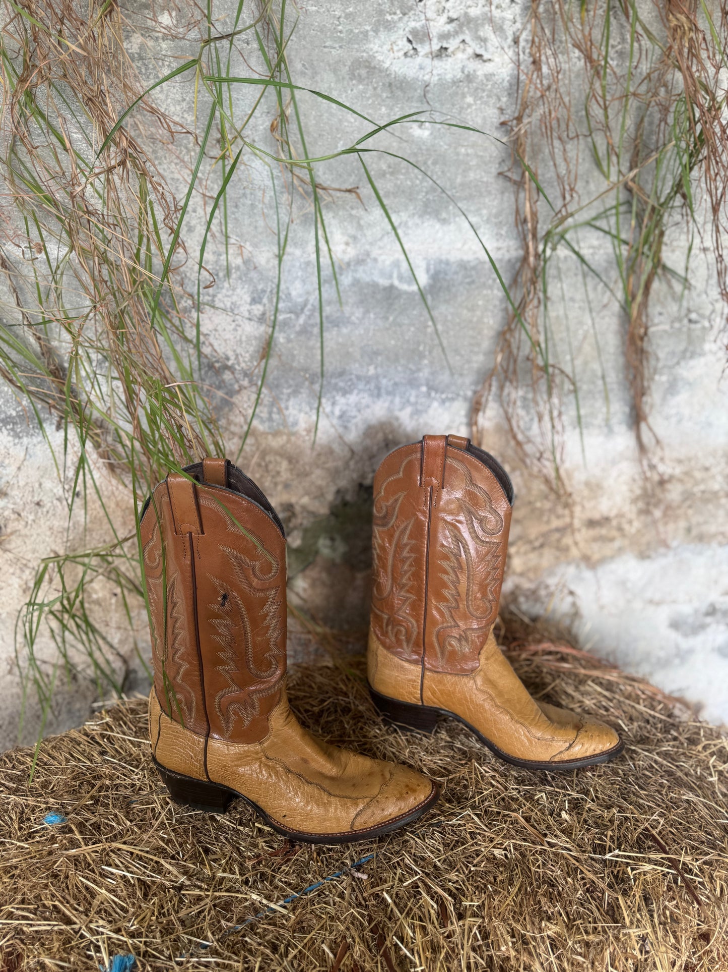 Vintage Justin leather cowboy boots (ostrich leather detail)