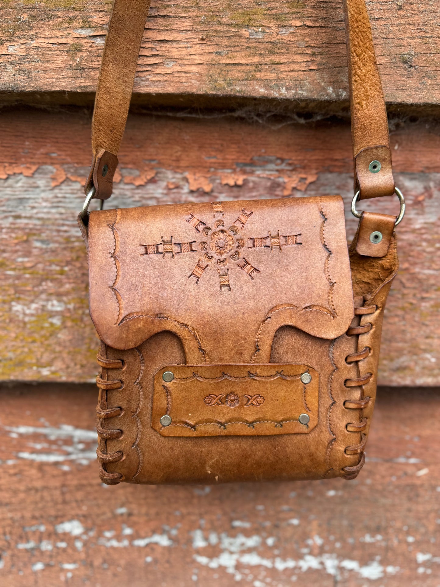 Tooled leather vintage bag