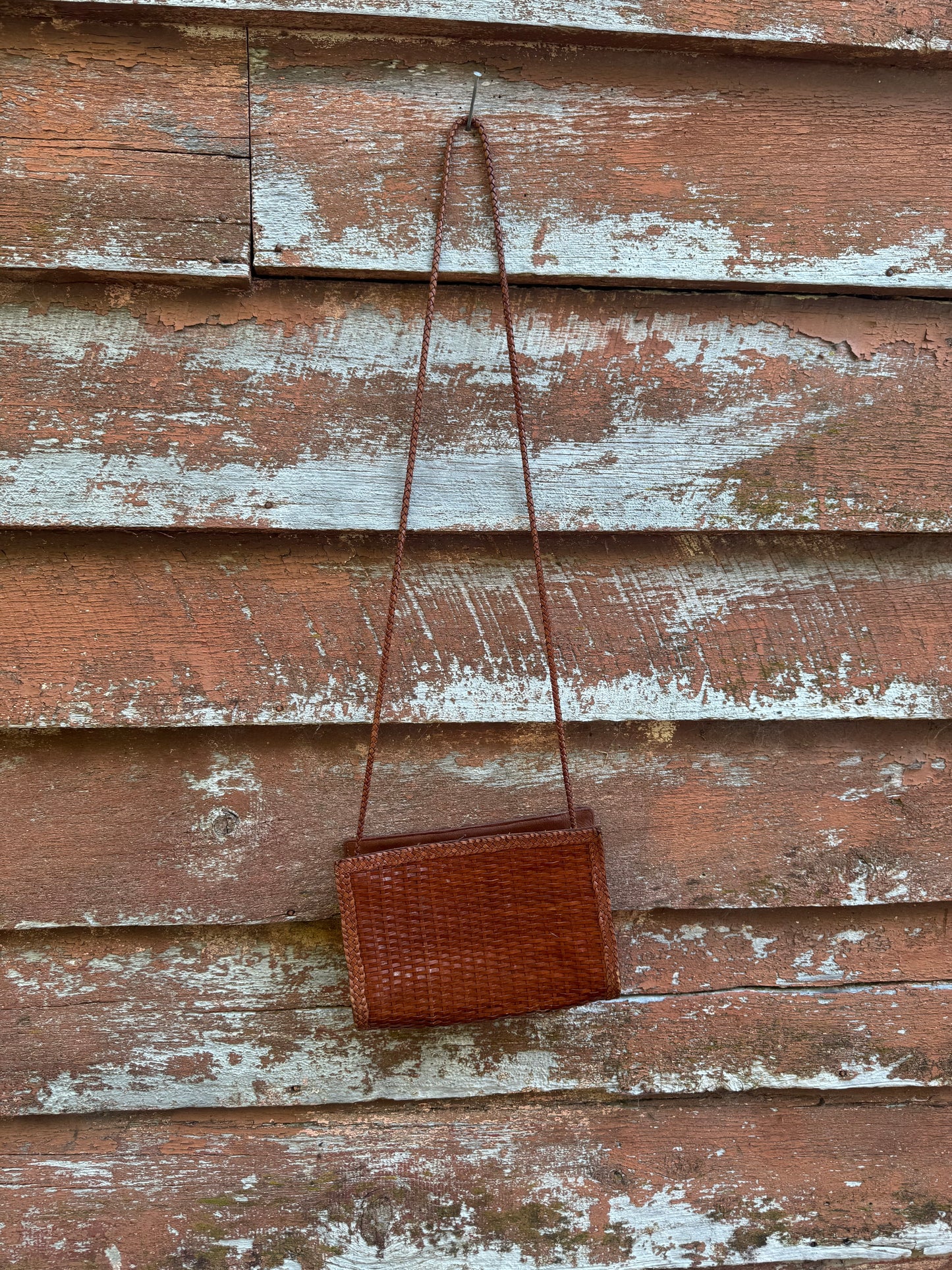Woven leather hand bag
