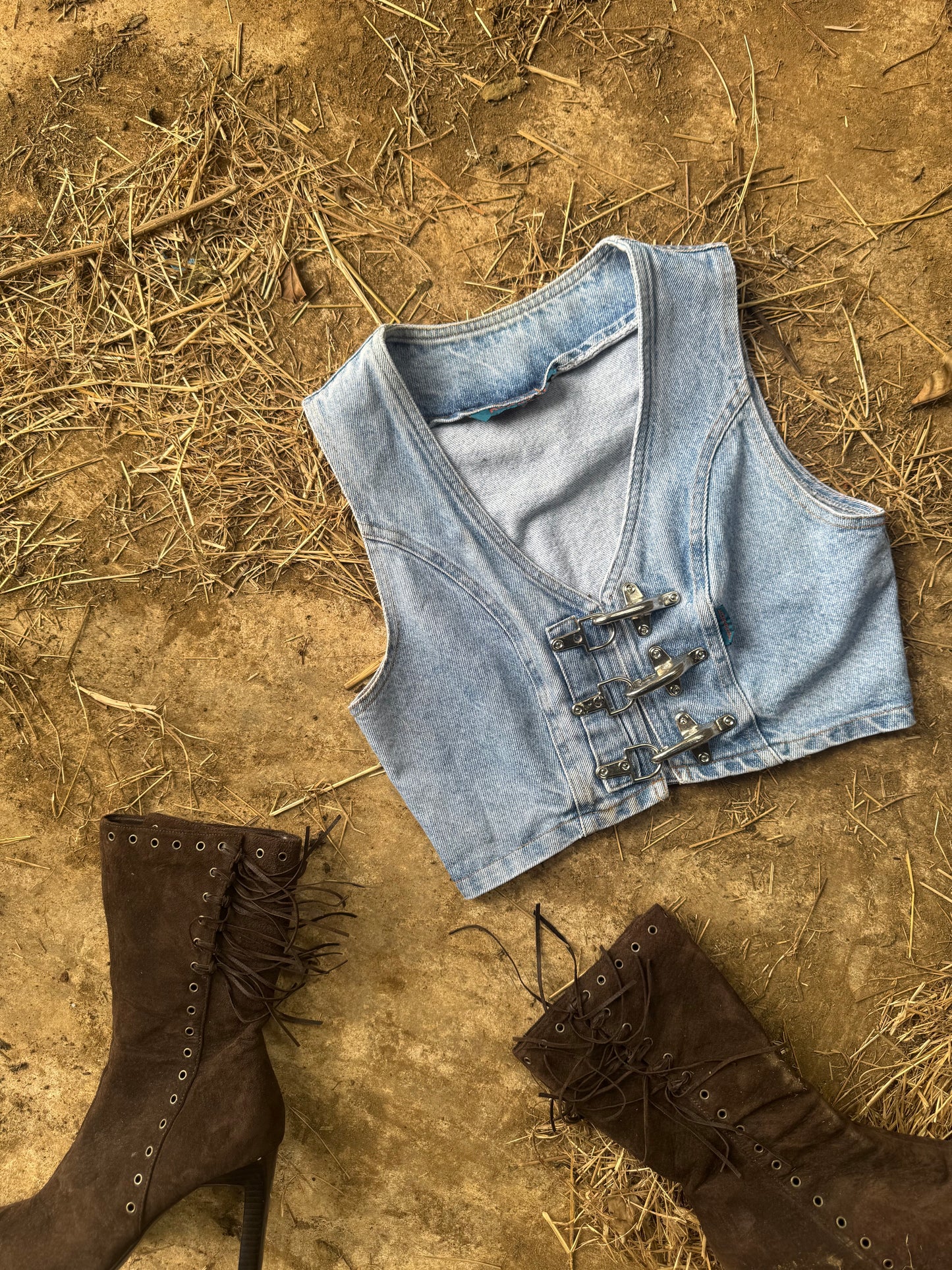 Vintage denim buckle vest