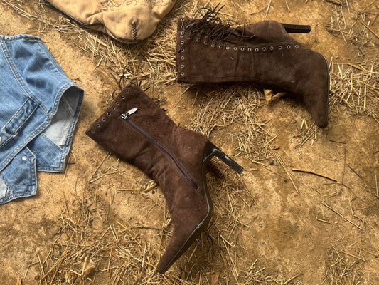 Y2K pulp suede fringe boots