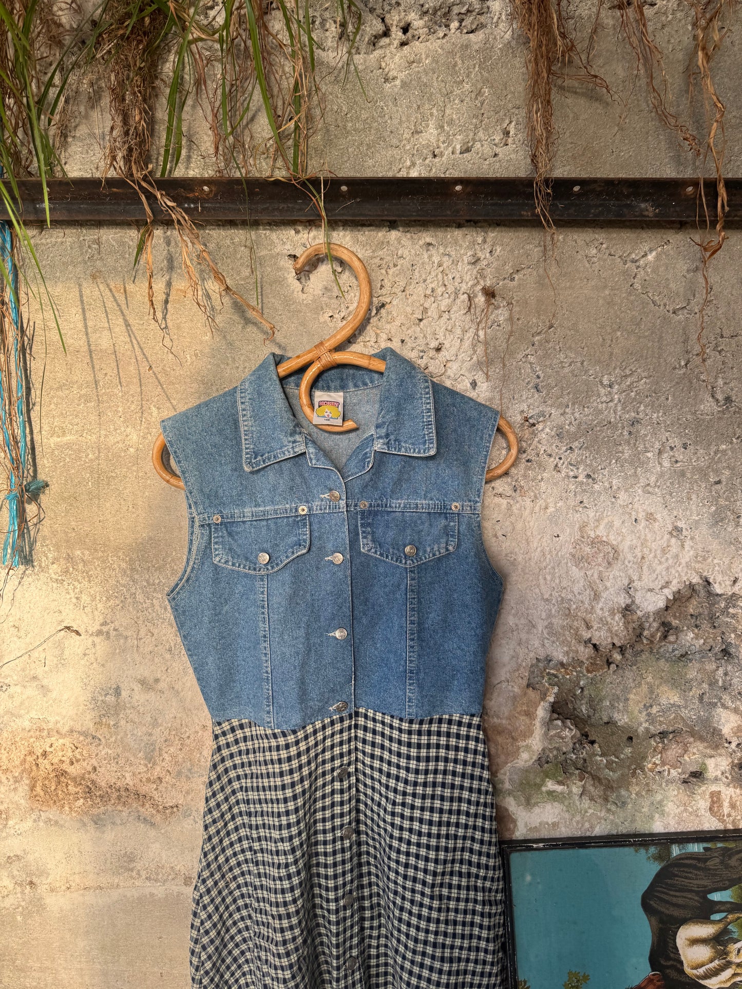 Denim check vintage dress