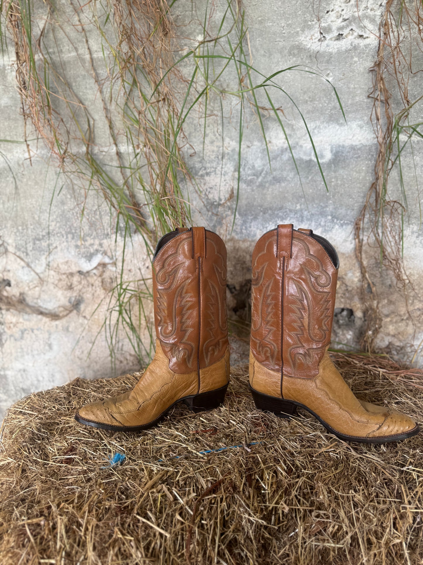 Vintage Justin leather cowboy boots (ostrich leather detail)