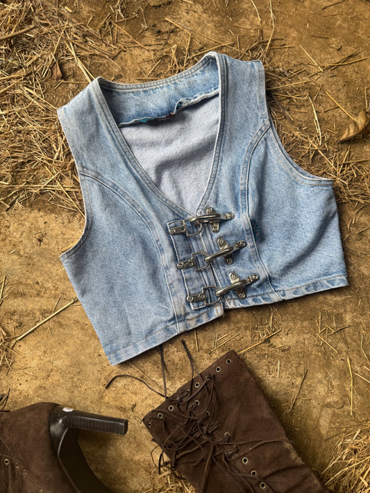 Vintage denim buckle vest