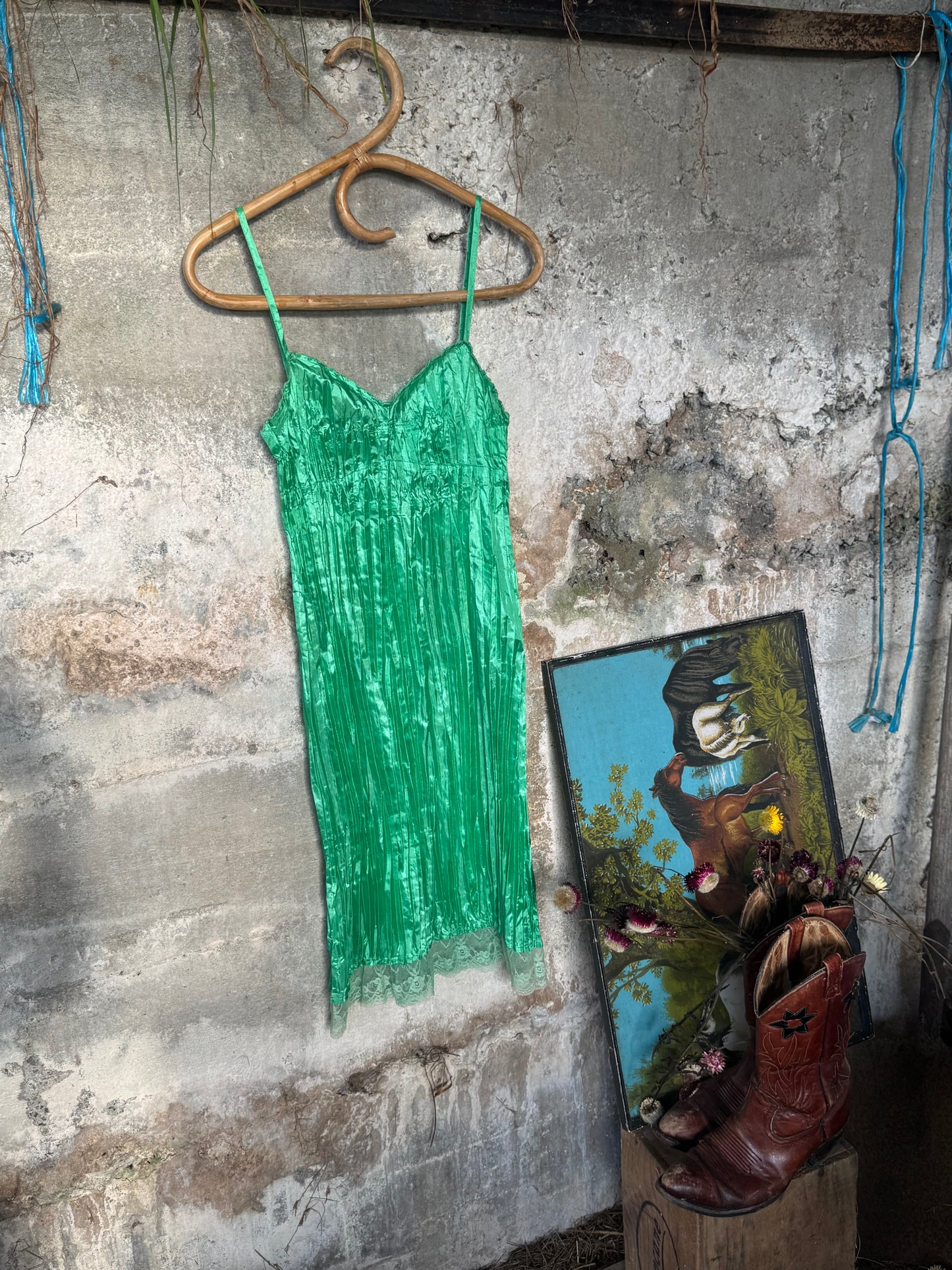 Green slip dress