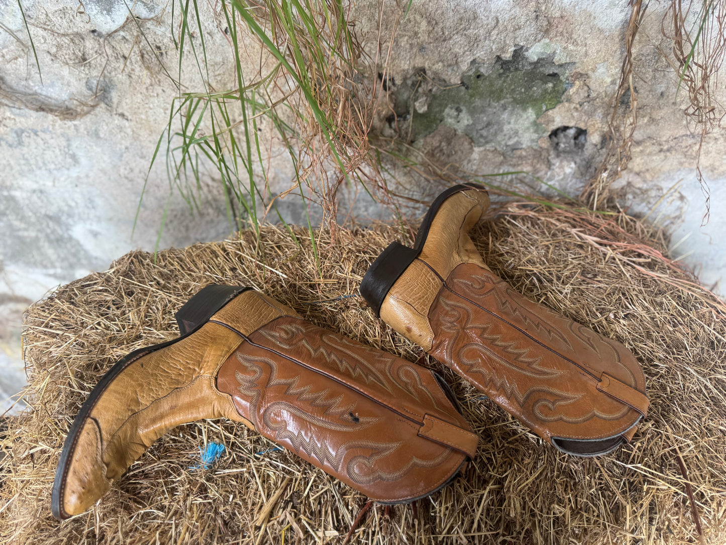 Vintage Justin leather cowboy boots (ostrich leather detail)