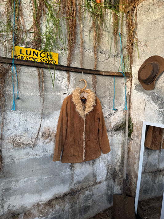 2000s corduroy & faux fur jacket