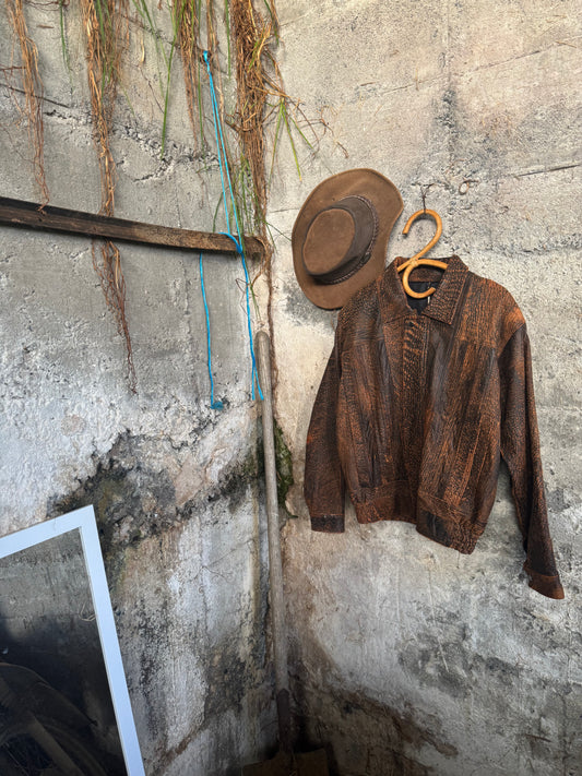 Distressed leather brown jacket