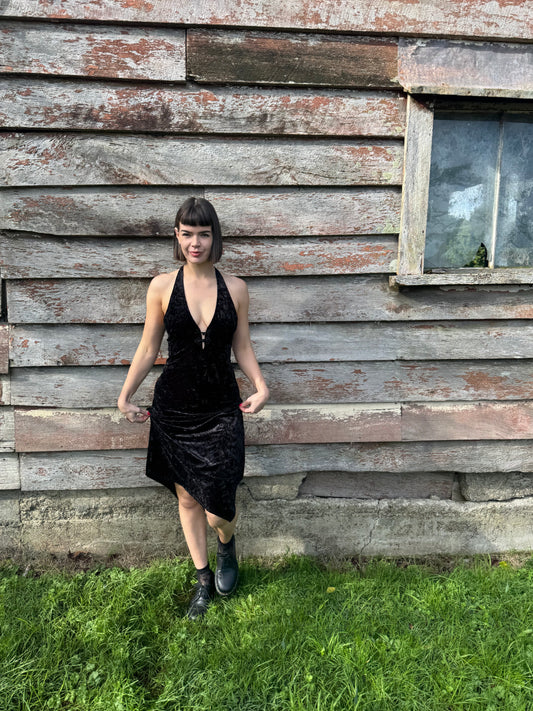 90s Velvet halter dress