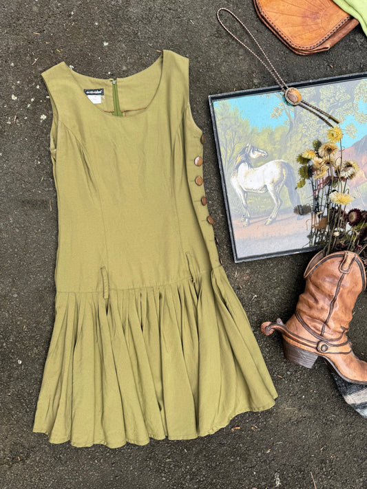 1980s Utility style dress with drop waist.