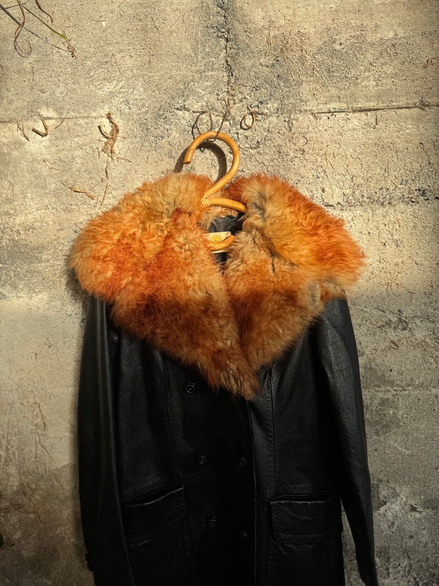 Leather Coat with dyed Lambs wool collar