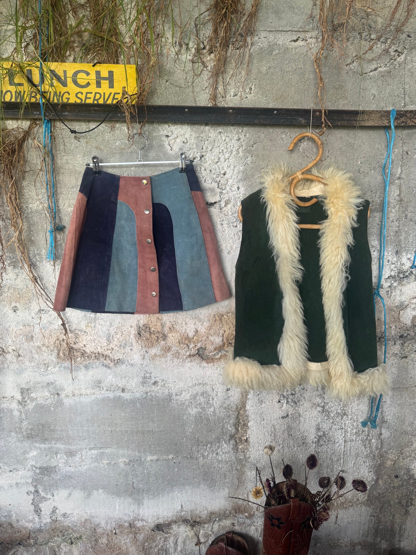 Vintage suede & lambs wool vest