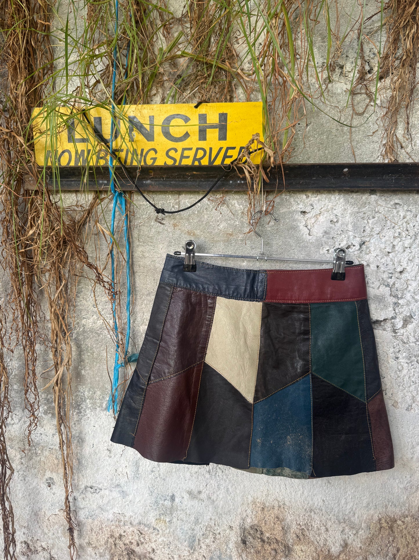70s patch work leather skirt