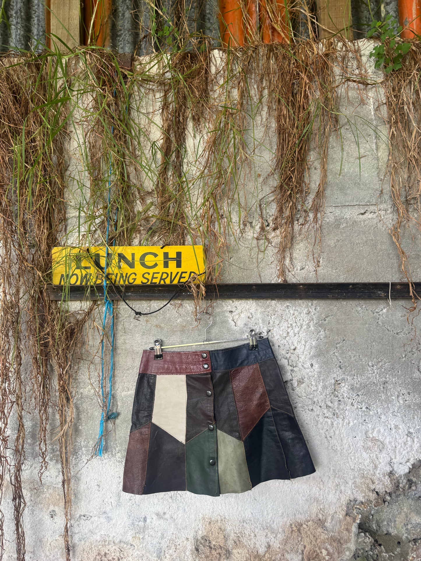 70s patch work leather skirt