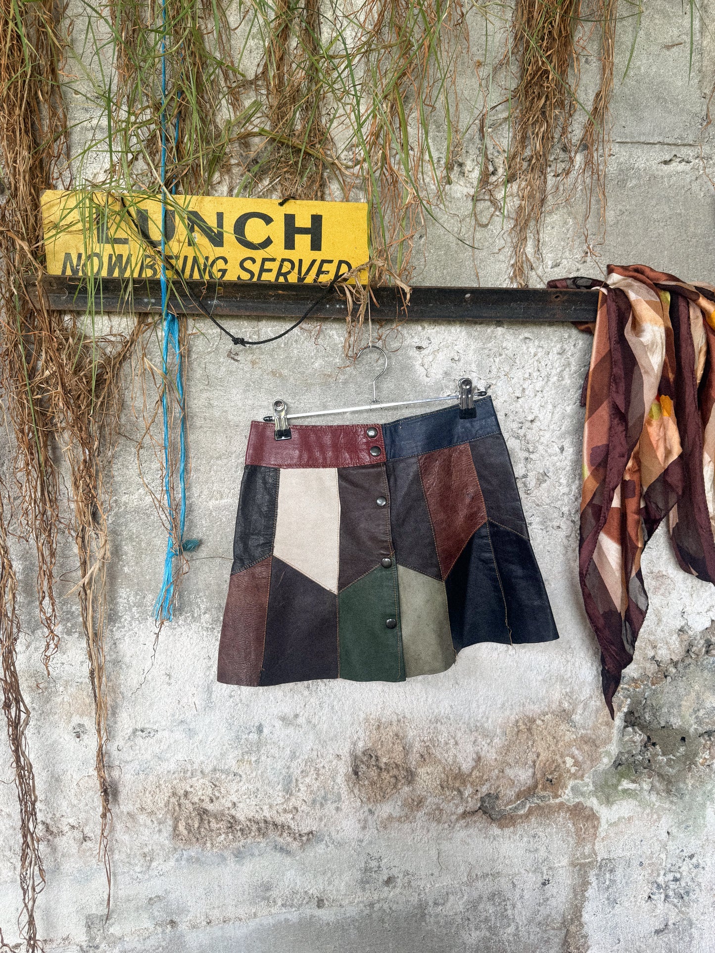 70s patch work leather skirt