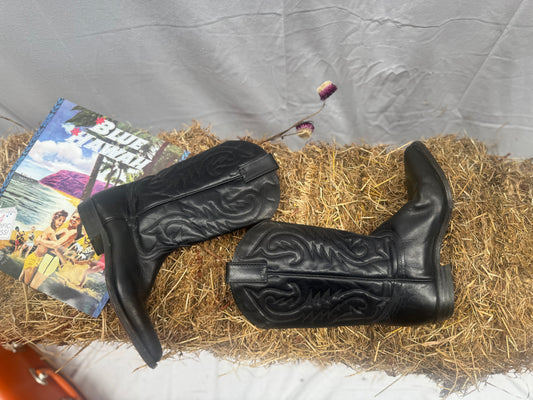 Vintage black leather cowboy boots